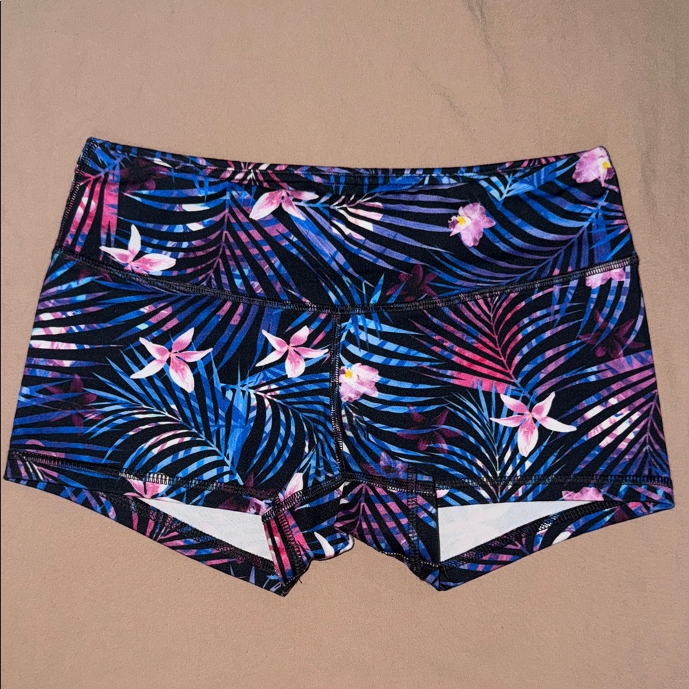 Fleo Women’s Tropical Floral Athletic Shorts - Black, Blue, Pink